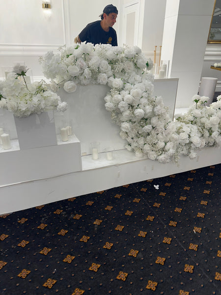 White bridal table florals