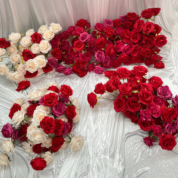 Floral-3 Pce red fushia white