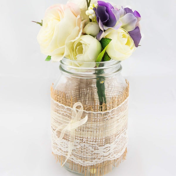 Vase - Mason Burlap Lace