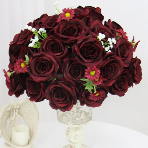 Floral Rose centrepiece -maroon daisy