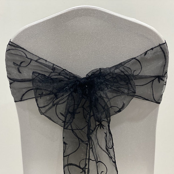 Organza Embroided Sash - Black