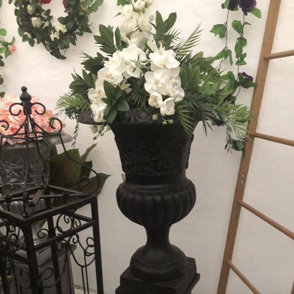 Vintage Urn and Pedestal - Black