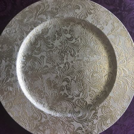 Charger Plate - Silver glass Damask