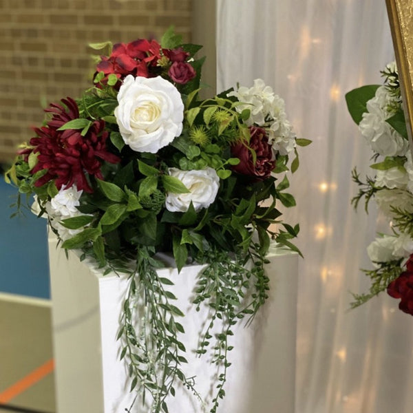 Floral centrepiece - Maroon & Ivory