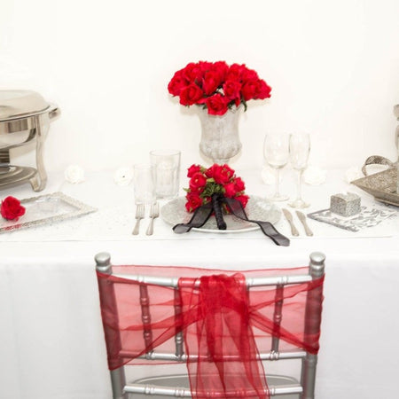 Organza Embroided Sash - Red