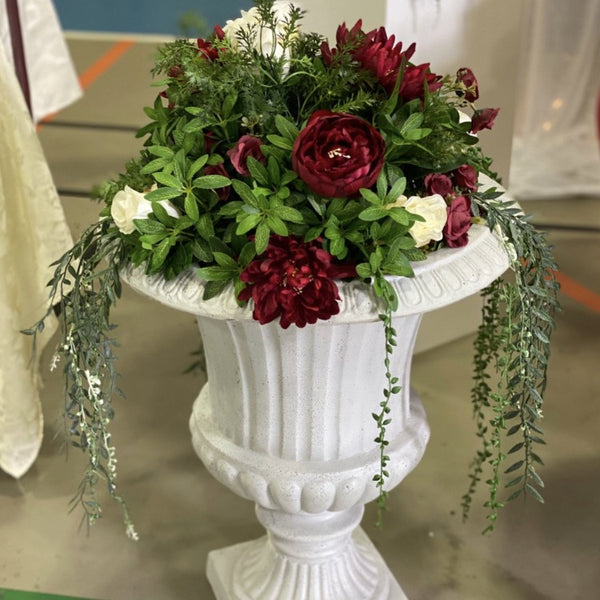Floral centrepiece - Maroon & Ivory